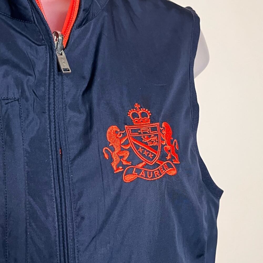 LAUREN RALPH LAUREN reversible crested navy and orange full zip vest size medium - Picture 6 of 8